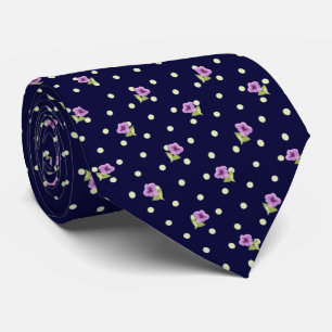 Cravate Motif floral élégant violet vert sur bleu marine