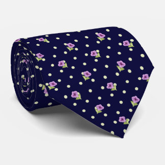 Cravate Motif floral élégant violet vert sur bleu marine