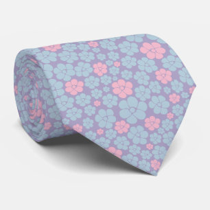 Cravate Motif floral en bleu, lilas et rose