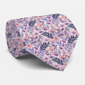 Cravate Motif floral Fleurs Rose Navy Peach (Roulé)