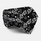 Cravate Motif floral folk rétro noir et blanc à vignes (Roulé)