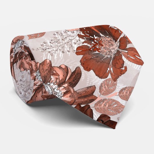 Cravate Motif floral gris-marron. (Roulé)