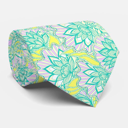 Cravate Motif floral jaune vert mou (Roulé)