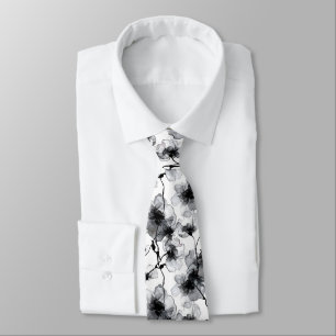 Cravate Motif floral noir et blanc élégant moderne