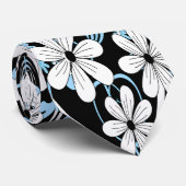 Cravate Motif floral noir et blanc rétro (Roulé)