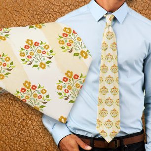 Cravate Motif floral orange Astor peint à la main