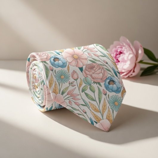 Cravate Motif floral pastel doux