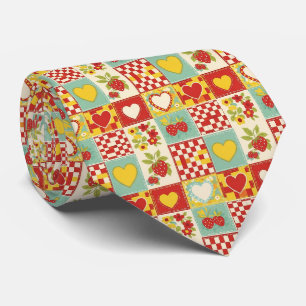 Cravate Motif floral patchwork rétro à la fraise