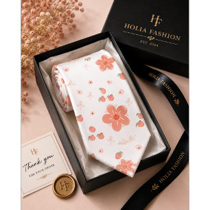 Cravate Motif floral pêche
