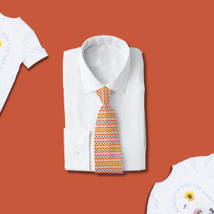 Cravate Motif floral pixel géométrique en rouge orange jau