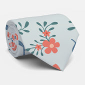 Cravate Motif floral Prairie de corail (Roulé)