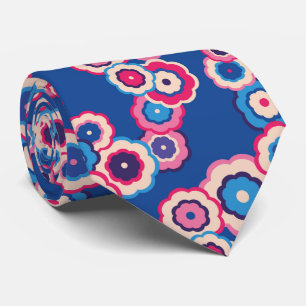 Cravate Motif floral rétro bleu rose des années 60