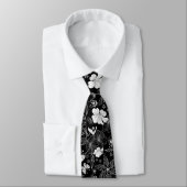 Cravate Motif Floral rétro noir et blanc (Attaché)