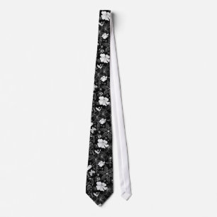 Cravate Motif Floral rétro noir et blanc
