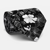 Cravate Motif Floral rétro noir et blanc (Roulé)