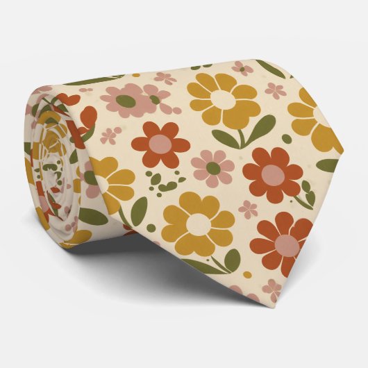 Cravate Motif floral rétro pop (Roulé)