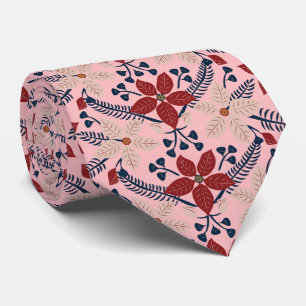 Cravate Motif floral rose, bleu et rouge moderne