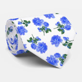 Cravate Motif floral Rose bleu foncé sur blanc (Roulé)