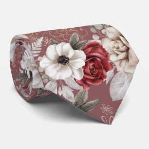 Cravate Motif floral rose bordeaux élégant