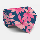 Cravate Motif floral rose marine rétro (Roulé)