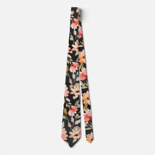 Cravate Motif floral rose noir