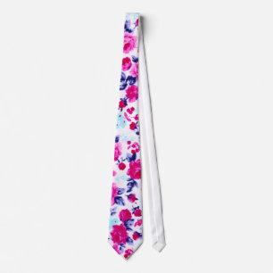 Cravate Motif floral rouge, pourpre, et rose lumineux