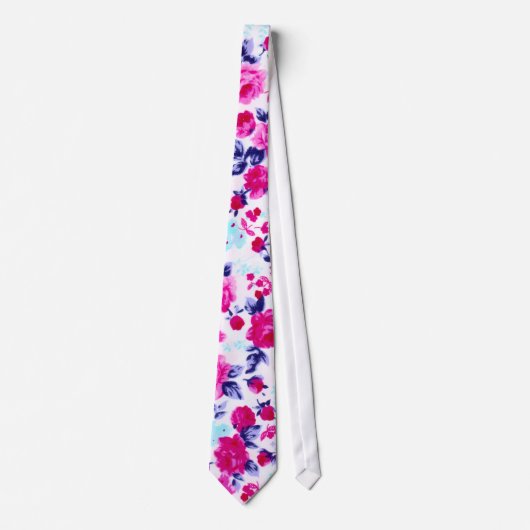Cravate Motif floral rouge, pourpre, et rose lumineux (Devant)