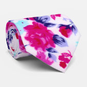 Cravate Motif floral rouge, pourpre, et rose lumineux (Roulé)