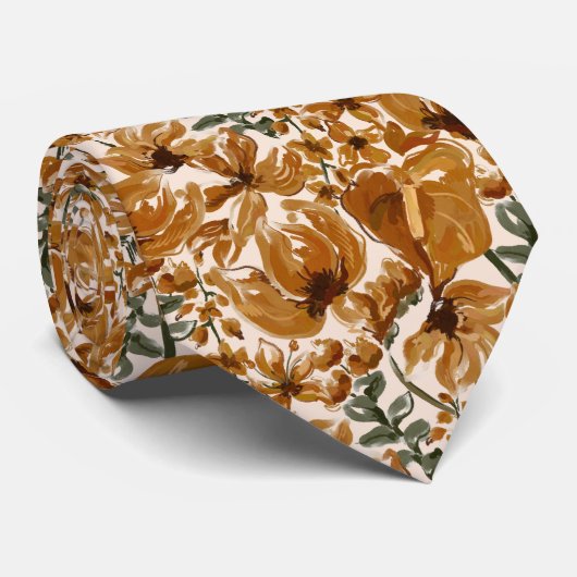 Cravate Motif Floral Rustique d'Automne (Roulé)