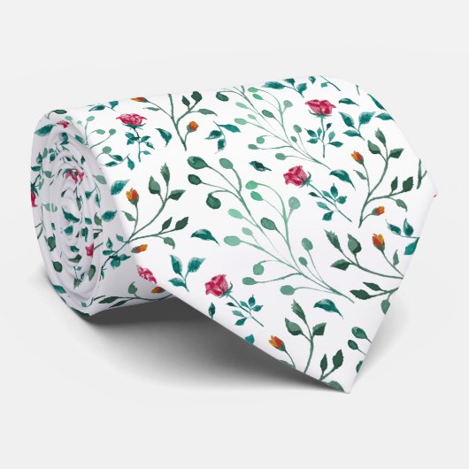 Cravate Motif Floral Rustique & Foliage Vert | MARIAGE (Roulé)