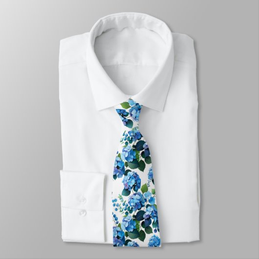 Cravate Motif floral sans couture Hydrangeas bleues & Euca (Attaché)