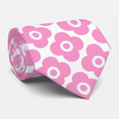 Cravate Motif floral simple rose et blanc (Roulé)
