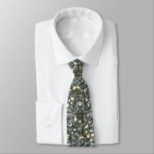 Cravate Motif floral sur fond gris-bleu poussiéreux