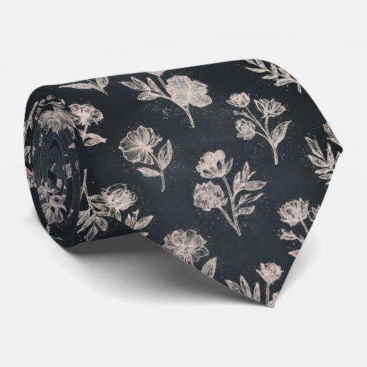 Cravate Motif floral tableau noir (Roulé)