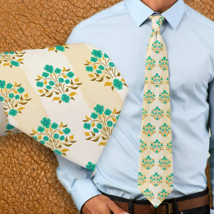 Cravate Motif floral turquoise Astor peint à la main