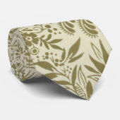 Cravate Motif Floral Vert Sage Antique Damas (Roulé)