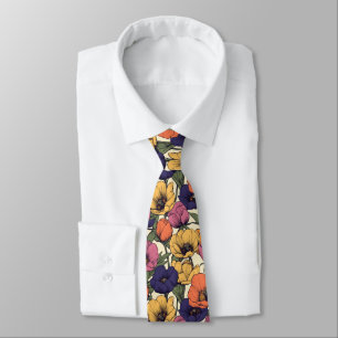 Cravate Motif floral vibrant avec des pavots colorés