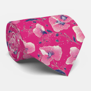Cravate Motif floral vibrant en rose, blanc et bleu royal