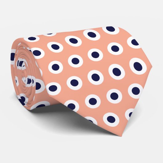 Cravate Motif géométrique à pois en pêche et marine (Roulé)