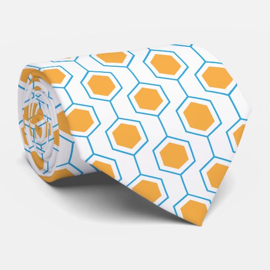 Cravate Motif géométrique abstrait Hexagon en bleu orange (Roulé)