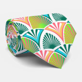 Cravate Motif géométrique avec feuilles de palme et fleurs (Roulé)