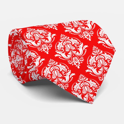Cravate Motif géométrique blanc & rouge Floral Damask (Roulé)