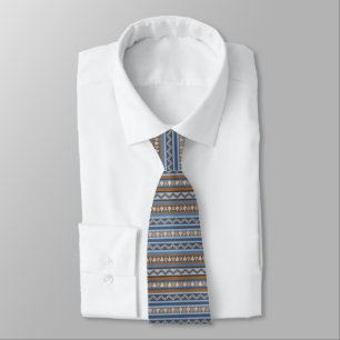 Cravate Motif géométrique bleu et marron de style sud-oues