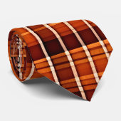 Cravate Motif géométrique Brown orange plaqué automatique (Roulé)