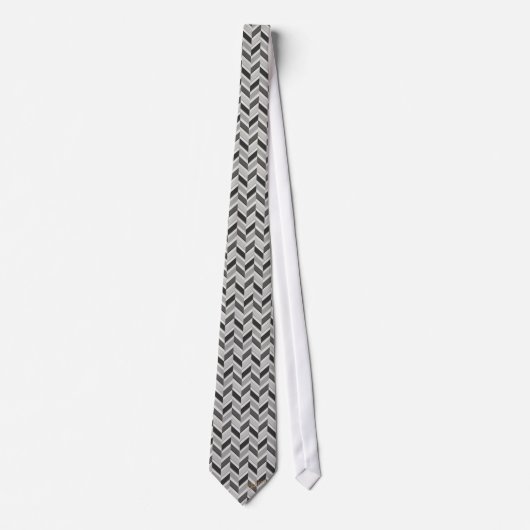 Cravate Motif géométrique chevron gris moderne monogramme (Devant)