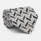 Cravate Motif géométrique chevron gris moderne monogramme (Roulé)