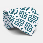 Cravate Motif géométrique complexe avec grec sarcelle (Roulé)