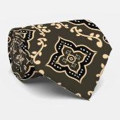 Cravate Motif géométrique doré et marron / Impression indi (Roulé)