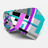 Cravate motif géométrique en couleurs rayées et néons (Roulé)