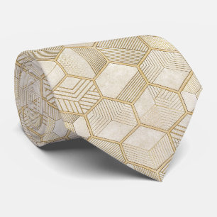 Cravate Motif Géométrique Hexagone Or Élégant - Marbre 3